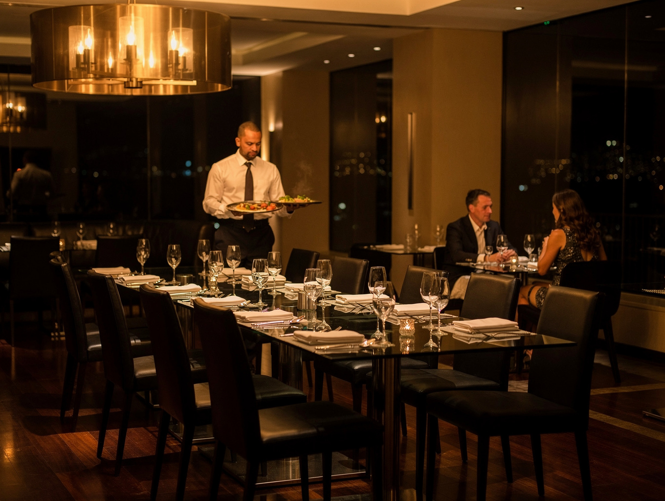 Elegant dining room service with candlelit atmosphere