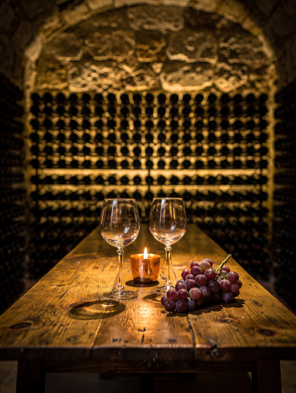 Private dining table in the wine cellar