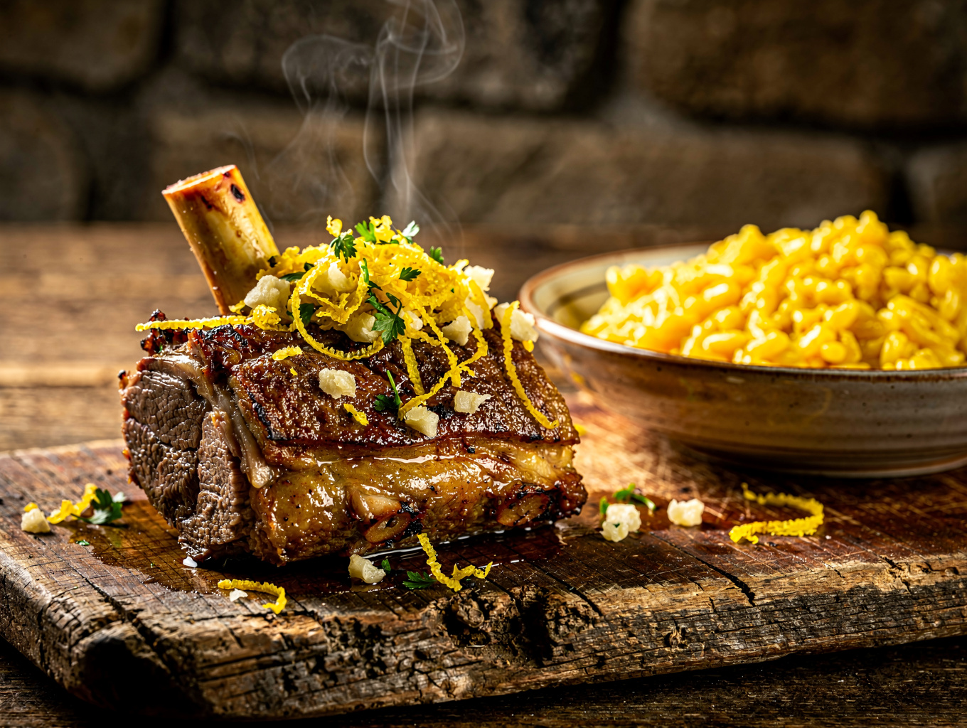 Slow-braised veal shank with saffron risotto
